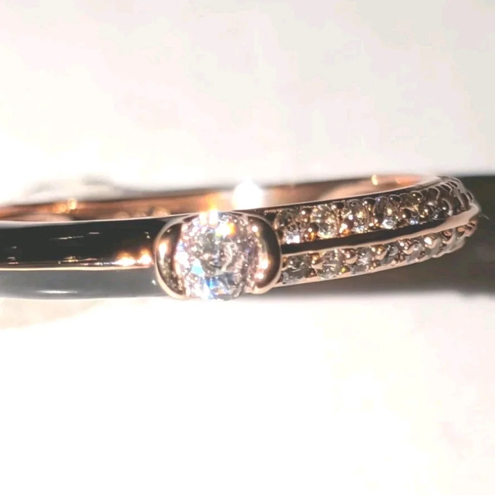 Women's 925 Sterling Silver Pavé BlackGolden Dual Cubic Zirconia Dainty Ring Sz6 - Picture 6 of 17